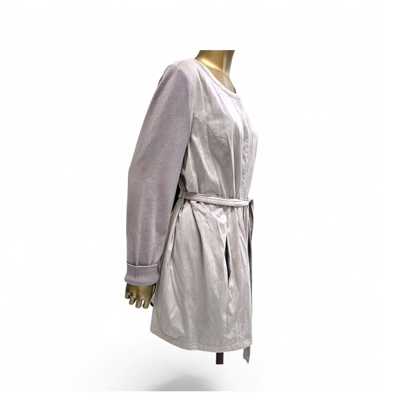 H by Halston Faux Suede Jacket w/ Knit Sleeves & Belt – Taupe – Size 18W - Picture 5 of 11